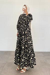 Black Crew Neck Cotton Printed Dresess