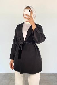 Black Long Arm Belted Cotton Straight Kimono