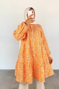 Orange Mandarin Collar Long Arm Shirt