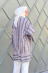 Gray Long Arm Without Accessories Cotton Striped Kimono
