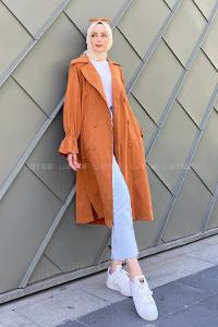 Cinnamon Long Arm Belted Cotton Trench Coat
