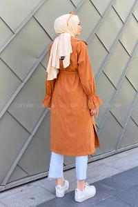 Cinnamon Long Arm Belted Cotton Trench Coat