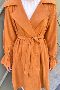 Cinnamon Long Arm Belted Cotton Trench Coat