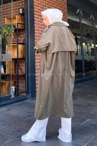 Khaki Long Arm Belted Gabardin Trench Coat