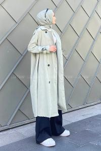 Mint Green Long Arm Belted Gabardin Trench Coat
