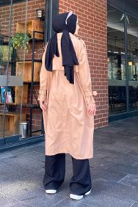 Brown With Milk Long Arm Belted Gabardin Trench Coat