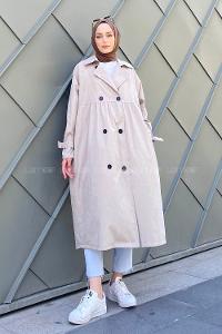 Stone Long Arm Belted Gabardin Trench Coat