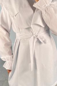 White Long Arm Belted Cotton Straight Kimono