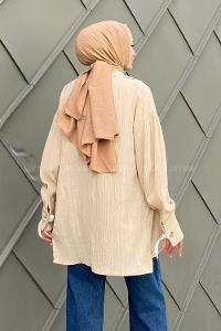 Beige Shirt Collar Long Arm Cotton Printed Shirt