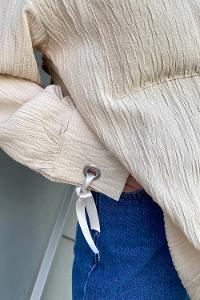 Beige Shirt Collar Long Arm Cotton Printed Shirt