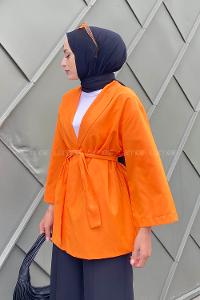 Orange Long Arm Belted Cotton Straight Kimono