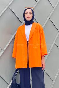 Orange Long Arm Belted Cotton Straight Kimono