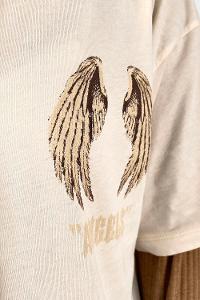 Cream Crew Neck Short Arm Cotton Printed T-shirt