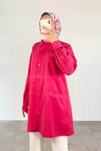 Pink Shirt Collar Long Arm Cotton Unprinted Shirt