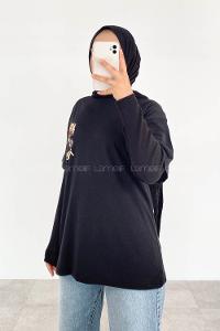 Black Crew Neck Short Arm Cotton Printed T-shirt