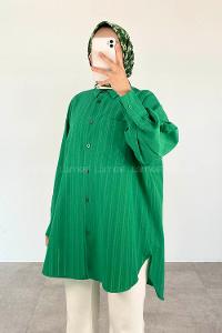 Green Shirt Collar Long Arm Cotton Unprinted Shirt