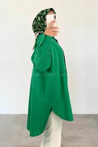 Green Shirt Collar Long Arm Cotton Unprinted Shirt