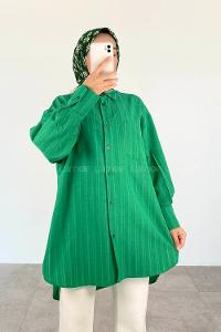 Green Shirt Collar Long Arm Cotton Unprinted Shirt