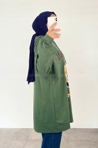 Khaki Hood Neck Half Arm Arm Unprinted Sweatshirt