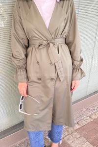 Modalamelif Beli Kuşak Bağlamalı Düğme Detaylı Trenç Haki