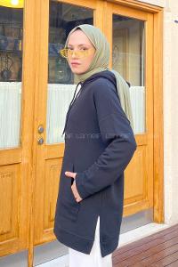 Modalamelif  Kanguru Cep Kapşonlu Sweatshirt Siyah