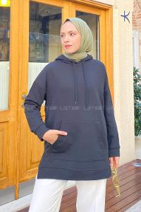 Modalamelif  Kanguru Cep Kapşonlu Sweatshirt Siyah