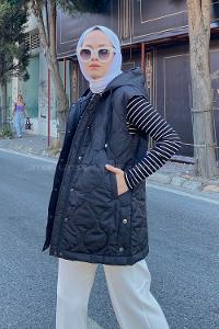 Modalamelif  Kapüşonlu Kapitone Yelek Siyah