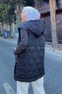 Modalamelif  Kapüşonlu Kapitone Yelek Siyah