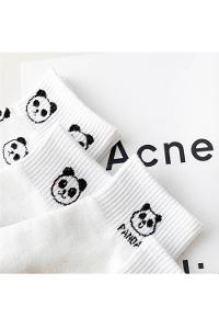 Lamelif 5 li Koton Kadın Beyaz Panda Çorap