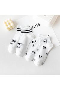 Lamelif 5 li Koton Kadın Beyaz Panda Çorap