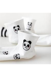 Lamelif 5 li Koton Kadın Beyaz Panda Çorap