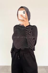 Lamelif Bisiklet Yaka Çizgili Body