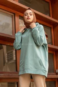 Modalamelif Kapşonlu Kanguru Cep Sweat Mint Yeşili
