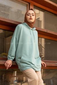 Modalamelif Kapşonlu Kanguru Cep Sweat Mint Yeşili