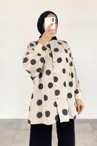 Anthracite Shirt Collar Long Arm Linen Printed Shirt