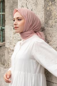 Lamelif Düz Flamlı Eşarp Soft Pudra