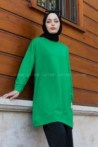 Green-1 Crew Neck Cotton Two Threads Unprinted Tunic