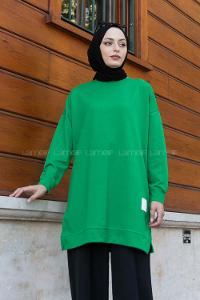 Green-1 Crew Neck Cotton Two Threads Unprinted Tunic