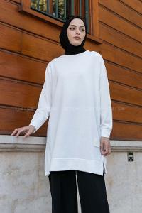 White Crew Neck Cotton Two Threads Unprinted Tunic