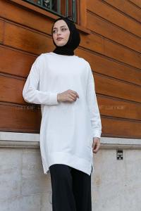White Crew Neck Cotton Two Threads Unprinted Tunic