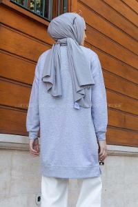 Lamelif Bisiklet Yaka Arma Detaylı Tunik Gri