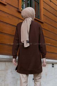 Lamelif Bisiklet Yaka Arma Detaylı Tunik Kahverengi