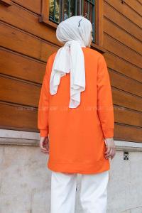 Lamelif Bisiklet Yaka Arma Detaylı Tunik Oranj