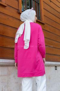 Lamelif Bisiklet Yaka Arma Detaylı Tunik Pembe