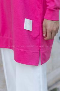 Lamelif Bisiklet Yaka Arma Detaylı Tunik Pembe