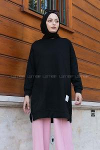 Lamelif Bisiklet Yaka Arma Detaylı Tunik Siyah