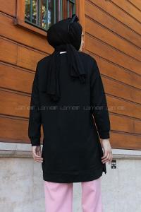 Lamelif Bisiklet Yaka Arma Detaylı Tunik Siyah