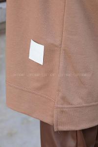 Lamelif Bisiklet Yaka Arma Detaylı Tunik Sütlü Kahve