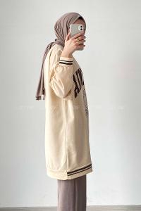 Beige Hood Neck Long Arm Unprinted Sweatshirt