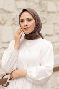 Modalamelif Düz Flamlı Eşarp Soft Kahve